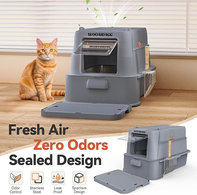 Enclosed Stainless Steel Cat Litter Box - Image 4