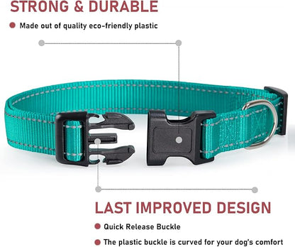 Reflective Dog Collar with Buckle Adjustable Safety Nylon Collars - Image 2