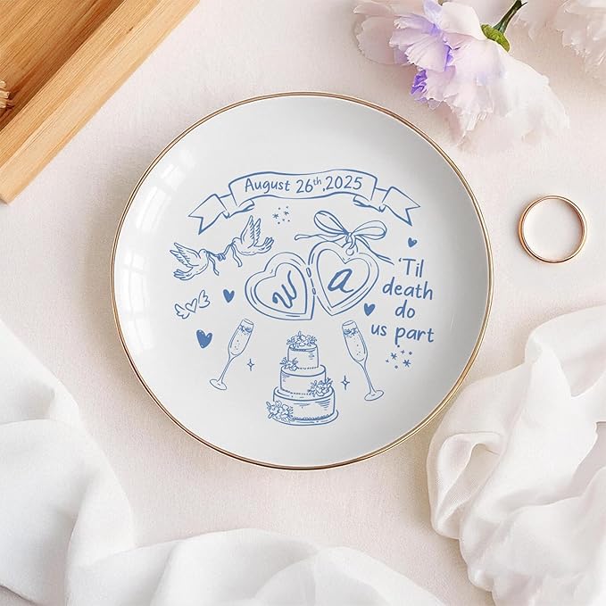 Personalized Ring Dish Engagement Gift, Engaged Ring Holder, Custom Wedding - Image 3