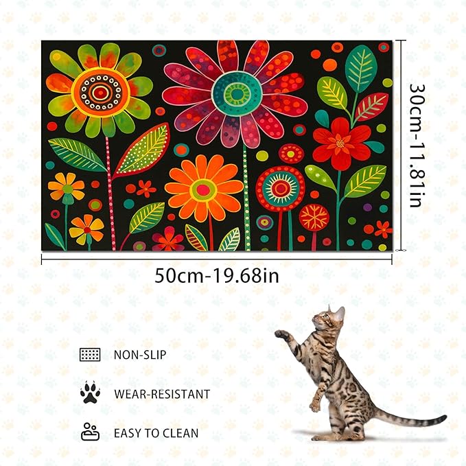 Vibrant Flower Pattern Pet Food Mat Spill-Proof Cat Feeding Mats Non-Slip Mat - Image 4
