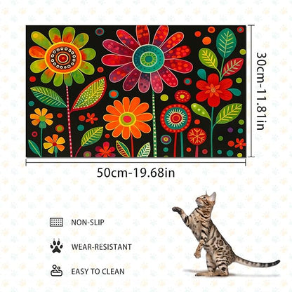 Vibrant Flower Pattern Pet Food Mat Spill-Proof Cat Feeding Mats Non-Slip Mat - Image 4