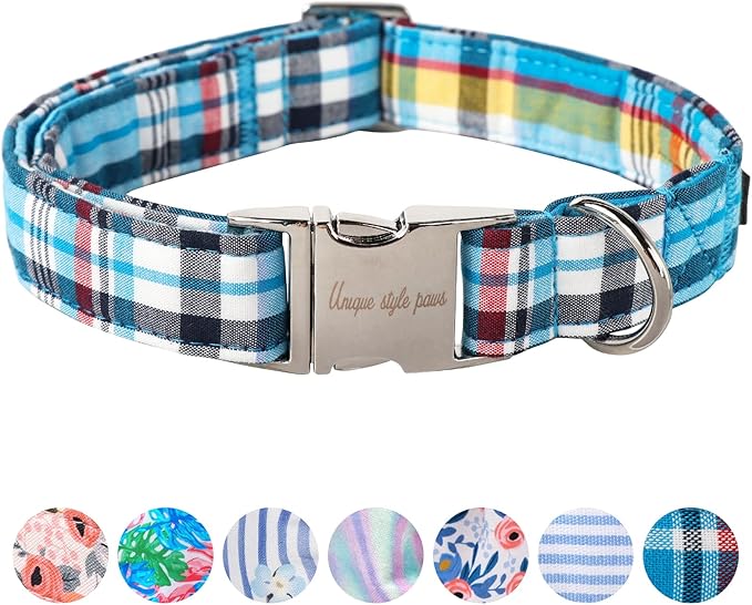 Unique Style Paws Metal Buckle Blue Plaid Collar by Uniquestylepaws