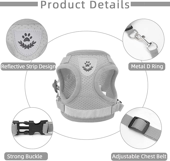 Gray X-Small Adjustable Breathable Reflective Harness - Image 4