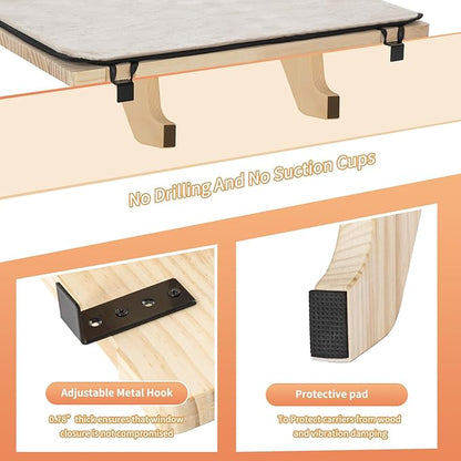 PETSFIT Cat Window Perch, Natural Solid Wood Cat Hammock - Image 6