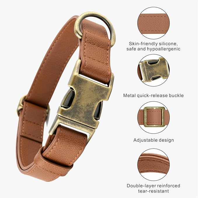 Dog Collar and Leash Set, Leather Silicone Waterproof Odor-Proof Dog Collar and - Image 3