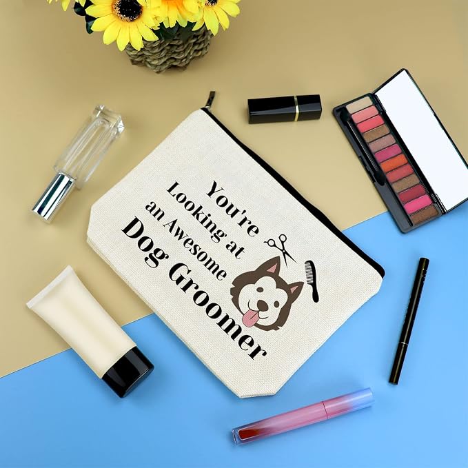 Dog Groomer Gift for Women Makeup Bag Pet Grooming Present Cosmetic Bag Dogs - Image 3