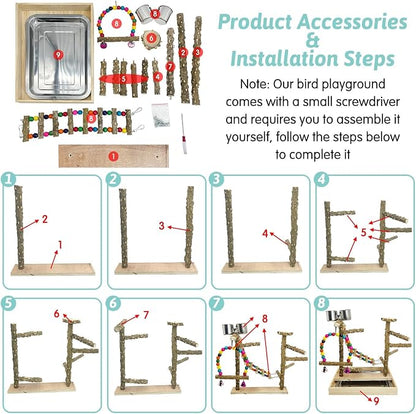 PINVNBY Bird Playground Natural Wood Bird Play Stand - Image 5