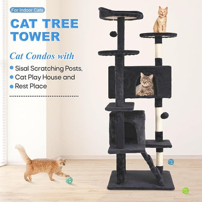 FDW | 54" Cat Tree Tower | Dark Gray | Multi-Level Indoor Activity Center - Image 2