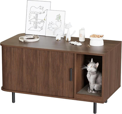 Cat Litter Box Enclosure with Cat Scratch Pad, Sliding Door, 37.4" Litter Box - Image 9