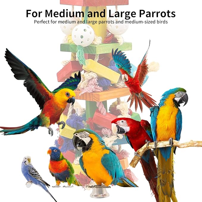 Bird Toys for Parrots, Parakeet Toys Natural Woode Parrot Toy for Large Medium - Image 4