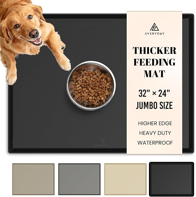 AVERYDAY 100% Waterproof Thicker Silicone Dog Food Mat, 0.63'' Raised Edge Bowl by YourAveryDay