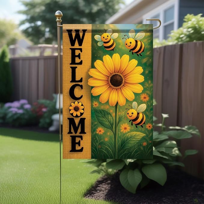Spring Summer Garden Flag Bee Sunflower Flag 12x18 Inch Double-Sided Cute - Image 5