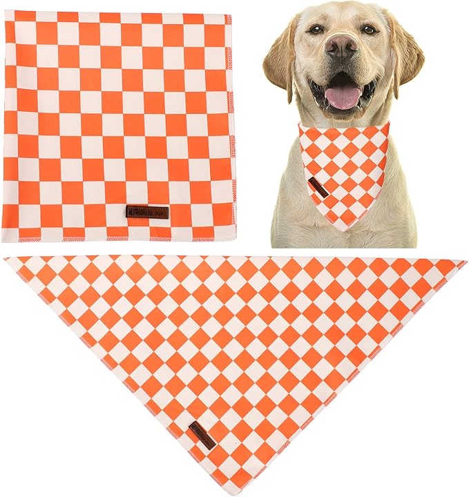 Fall Dog Bandana – Orange Gingham Plaid Triangle Scarf - Image 3