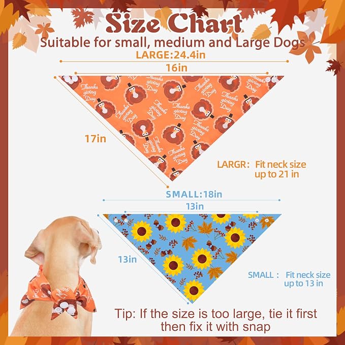 PAWCHIE Thanksgiving Dog Bandanas 4 Pack, Reversible Dogs Triangle Scarf Bibs - Image 2
