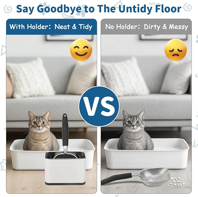 FHTONGE Stainless Steel Cat Litter Scoop Holder, Detachable Metal Cat Scooper - Image 2