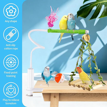 Bird Perch Stand with Swing, Desktop Bird Toy & Stand - Image 2