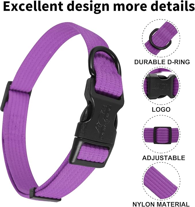 lynxking Dog Collar Soft Padded Breathable Cotton Solid Color Strong Adjustable - Image 2