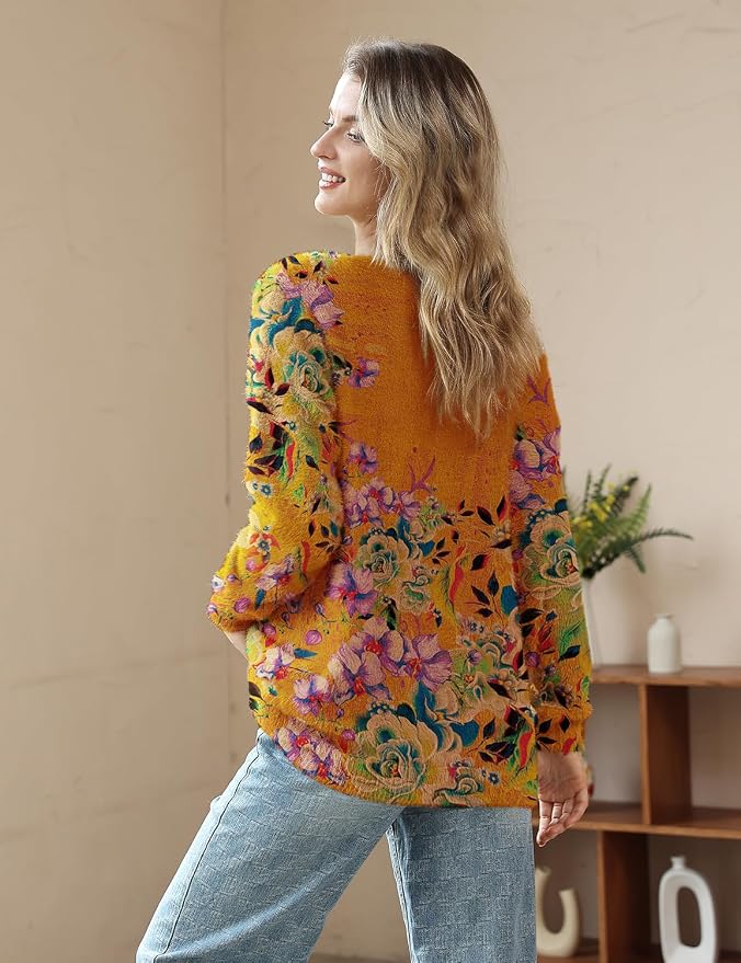 YESNO Women Christmas Sweater Graphic Printed Oversized Pullover Sweaters - Image 3