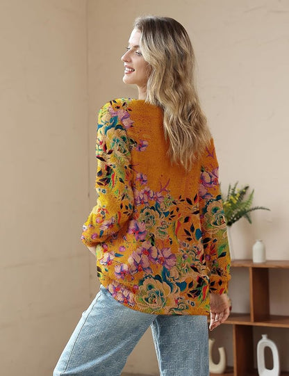 YESNO Women Christmas Sweater Graphic Printed Oversized Pullover Sweaters - Image 3