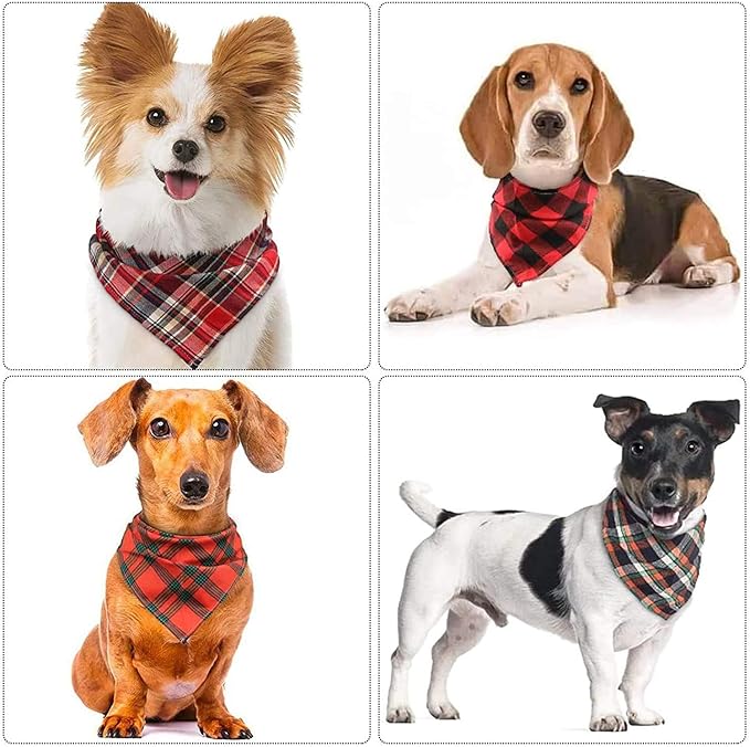 8 Pack Triangle Dog Bandanas, Reversible Plaid Painting Bibs Scarf, Washable - Image 5