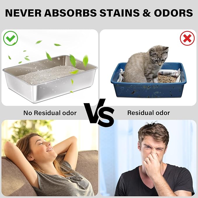 Stainless Steel Cat Litter Box, 23.6"x15.8"x8" XXL Stainless Steel Litter Box 8 - Image 5