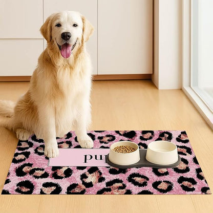 Puppy Feeding Mat 24x16 inch Pink Leopard Print Pet Bowl Placemat Non Slip - Image 3