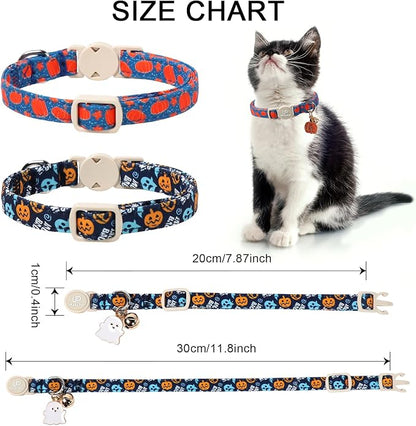 Halloween Cat Collar-2Pack Autumn Pumpkin Kitten Collars-Funny Halloween Ghost - Image 3