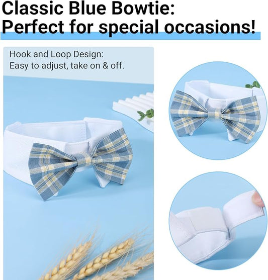 Segarty Dog Bow Tie Neck Girth 10.2-12.6in, Adjustable Blue Plaid Bowtie Collar - Image 2