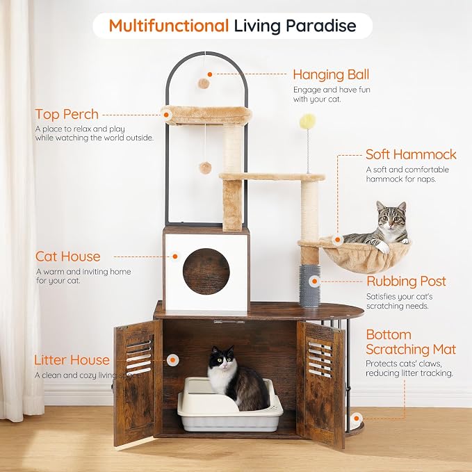 HOOBRO Cat Tree with Litter Box Enclosure, All-in-One 31.5" Cat Tower with - Image 4