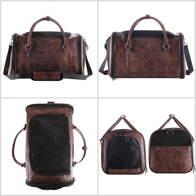 Stylish Leather Pet Carrier for Small Dogs and Cats Up to 15 lbs, Airline - Image 3