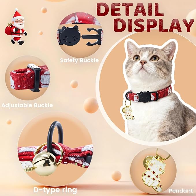Elegant little tail 2 Pack Cat Collar- Christmas Cat Collars Breakaway - Image 2
