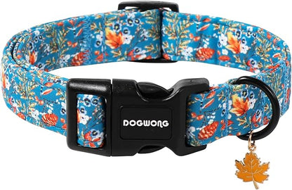 DOGWONG Fall Maple Dog Collar- Cute Classic Fall Autumn Flower Dog Collars by DOGWONG