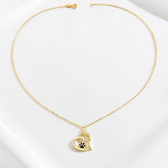 Personalized Cute Dog Cat Paw Name Necklace Forever Love Custom Heart Pendant - Image 6