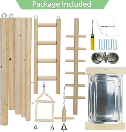 Parrot Playstand Bird Playground Birdcage Wood Perch Stand Ladder Swing - Image 7