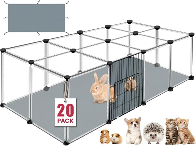 20 Panels Small Animals Playpen, Portable Plastic Enclosure Cage by VISCOO