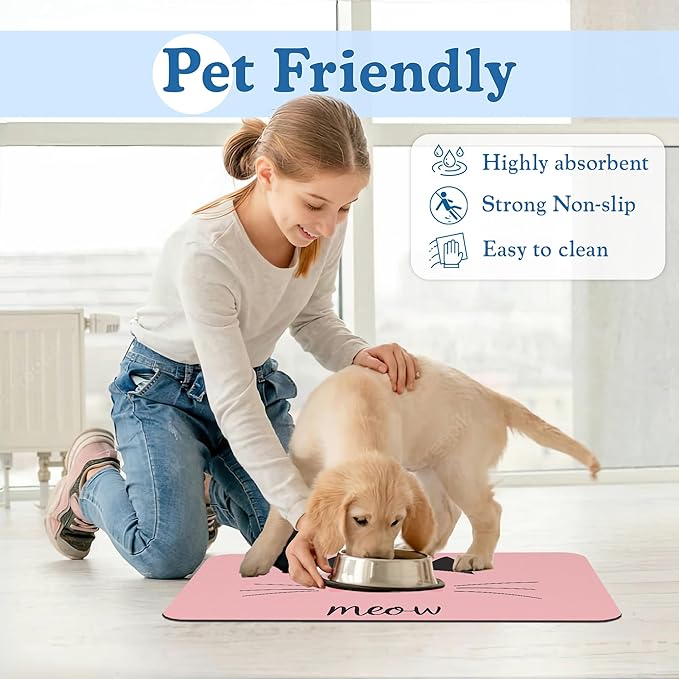 Pink Cat Meow Dog Food Mat–Christmas Stocking Absorbent Quick Dry Feeding - Image 6