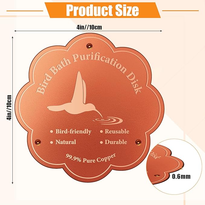 2P 4inches Bird Bath Purification Disk, 99.99% Pure Copper Bird Bath Disc Safe - Image 2