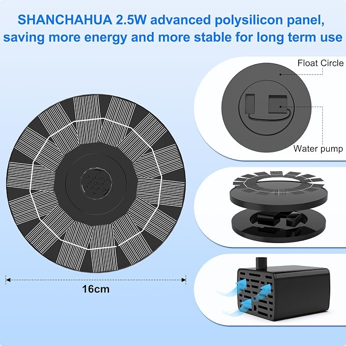 2.5W Solar Bird Bath Fountain Pump, Solar Fountains, Solar Powered Water - Image 8