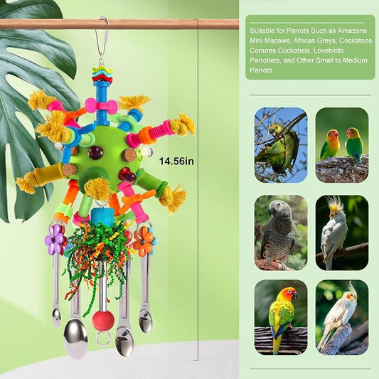 Parrot Toys Bird Toys Perch Pullable Stainless Steel Spoons Colorful Acrylic - Image 2