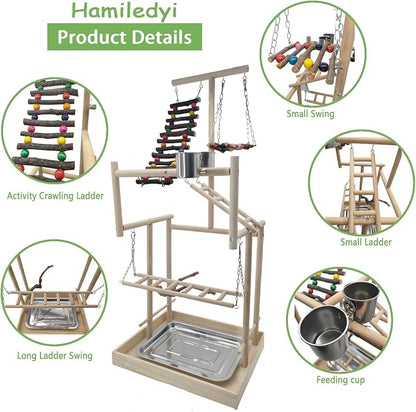 Hamiledyi 4 Layers Large Bird Playground 32" H Pet Parrot Playstand Gym Perch - Image 2