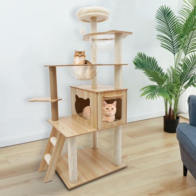 Wood Cat Tree, Modern 5-Tier Wooden Cat Tree, Wooden Tower - Image 7
