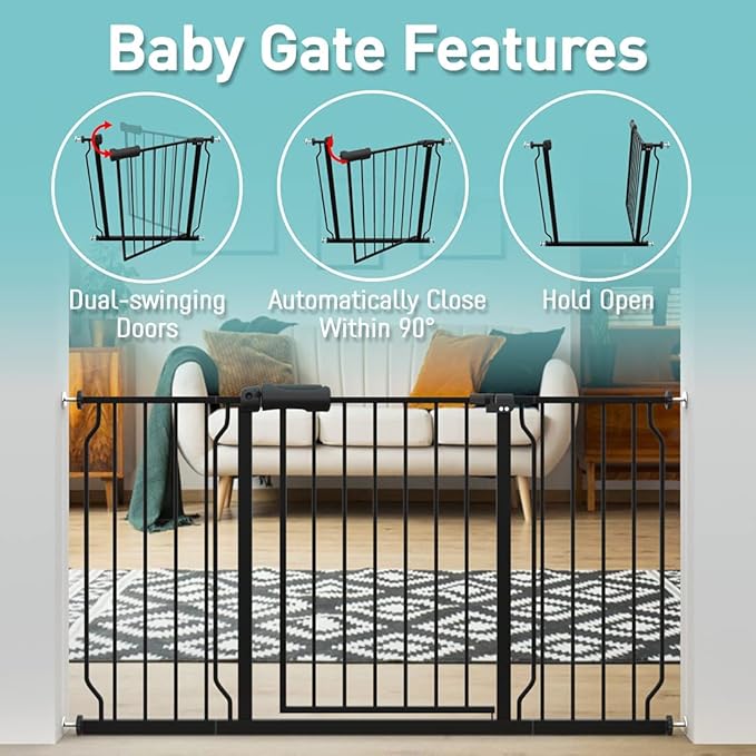 WAOWAO Baby Gate 76.38-81.10" Extra Wide Pressure Mounted Walk Through Swing - Image 3