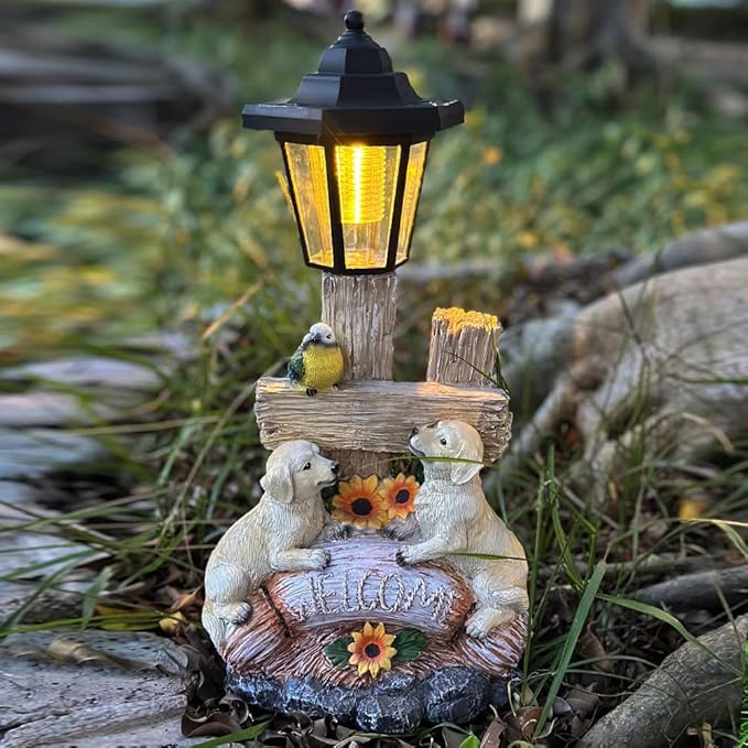 Outside Dog Statue with Solar Lantern, Garden Welcome Sign Dog Solar Figurines - Image 5