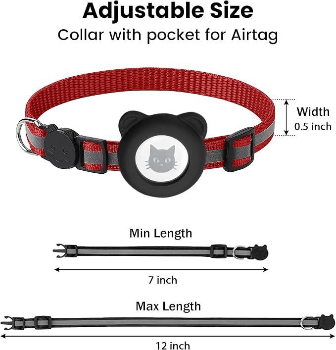 Cat Collar with AirTag Holders, Reflective Breakaway Safety Collars, Bells and - Image 4