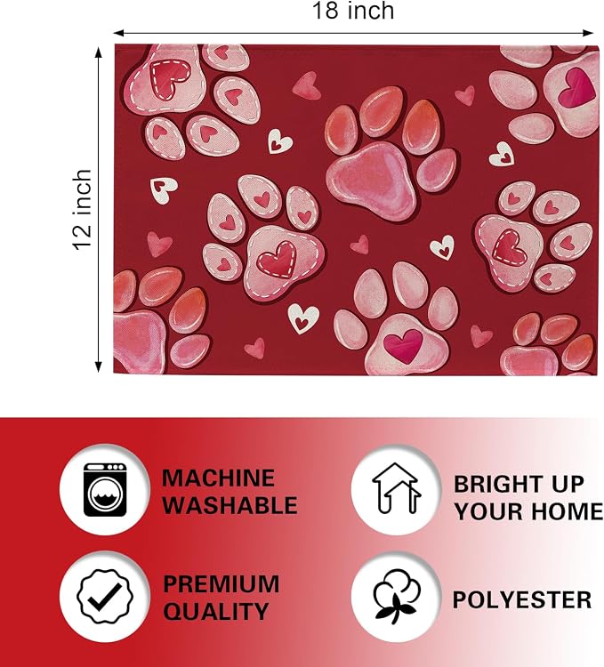 Valentines Day Dog Cat Paw Prints Placemats Set of 4, Anniversary Wedding Home - Image 2