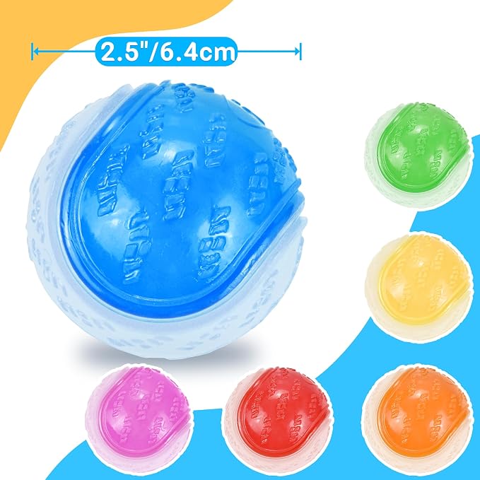 Glow Dog Ball, 2.5” Squeaky Dog Toy Ball, Dog Rubber Ball Toys - Image 2