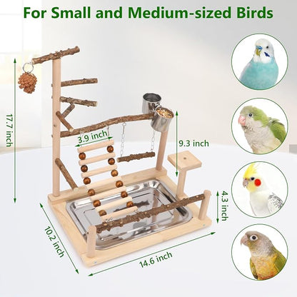 Wontee Bird Playground Wooden Bird Perch Stand Ladder Swing - Image 4
