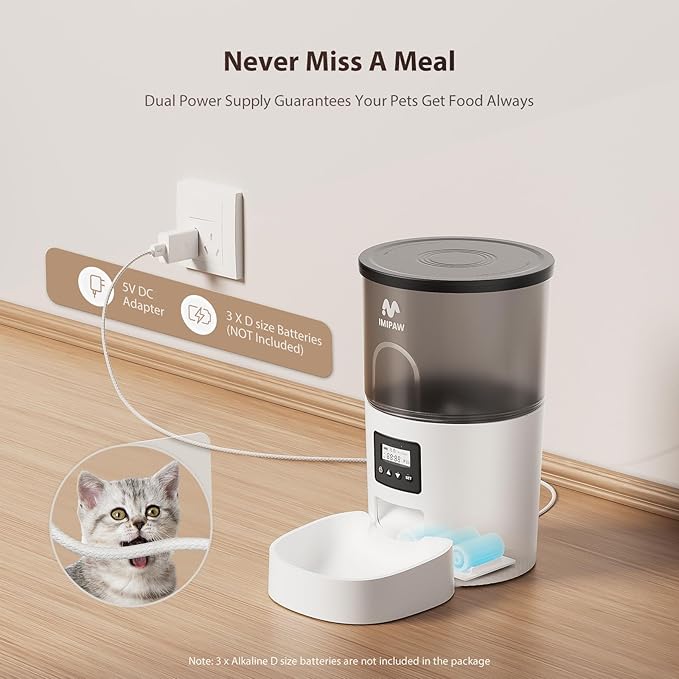 IMIPAW Automatic Cat Feeder and Water Fountain, Timed Dry Food Dispenser - Image 3