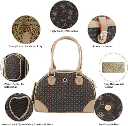Fashion Dog Carrier PU Leather Dog Handbag Dog Purse Cat Tote Bag Pet Cat Dog - Image 3
