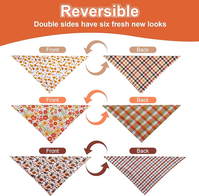 Fall Dog Bandanas Large 3PCS, 6 Pattern Thanksgiving Scarf - Image 7